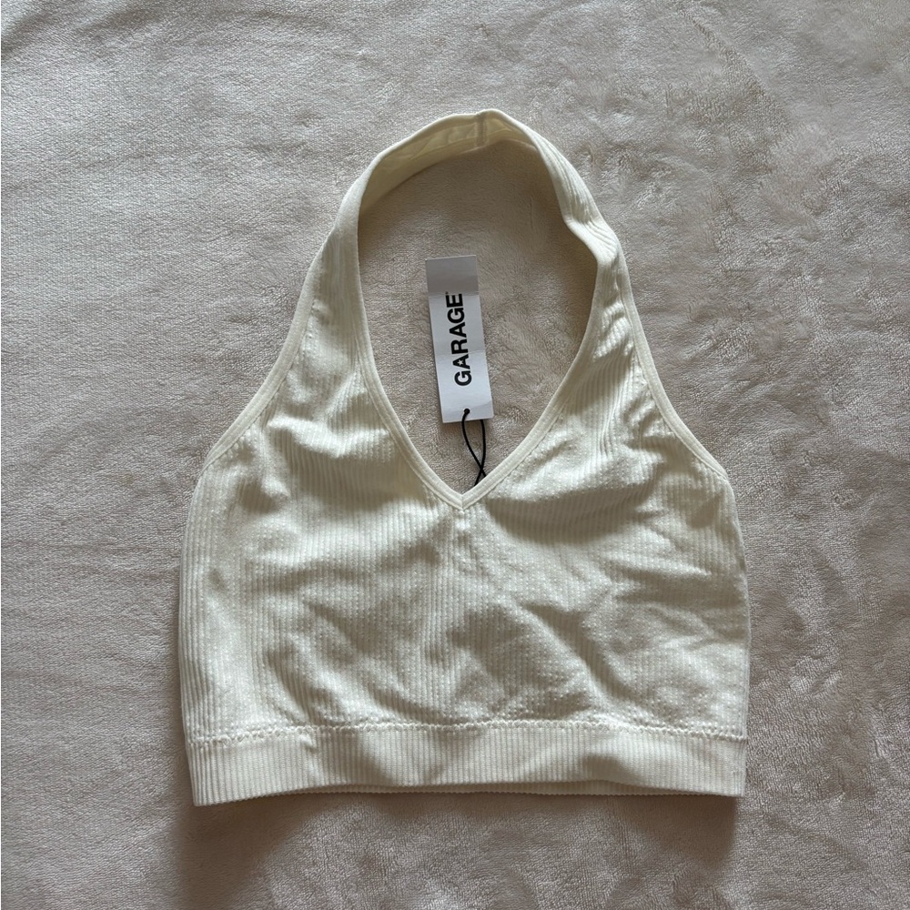 Garage Ivory Ribbed Halter Bralette